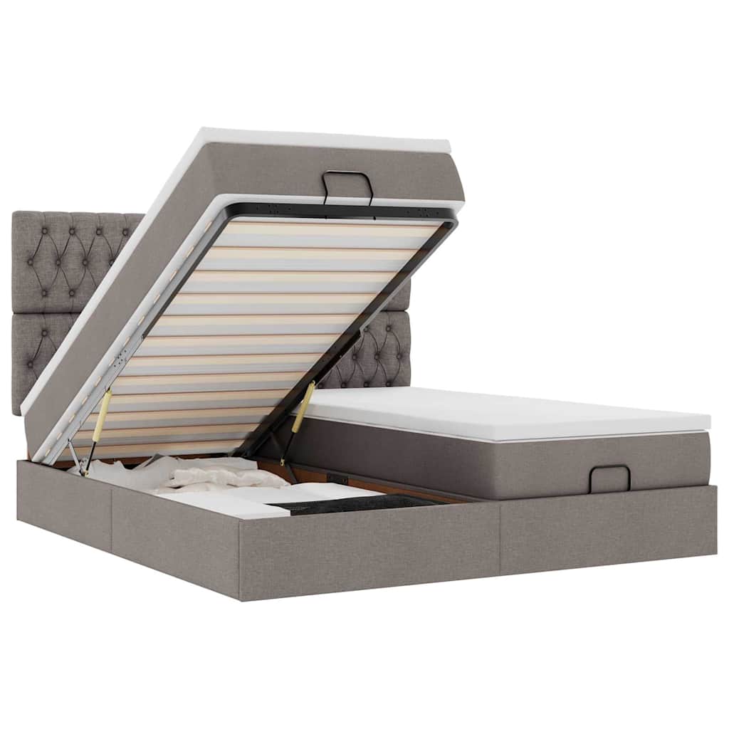 Cadre de lit ottoman avec matelas taupe 160x200 cm tissu - XIOS