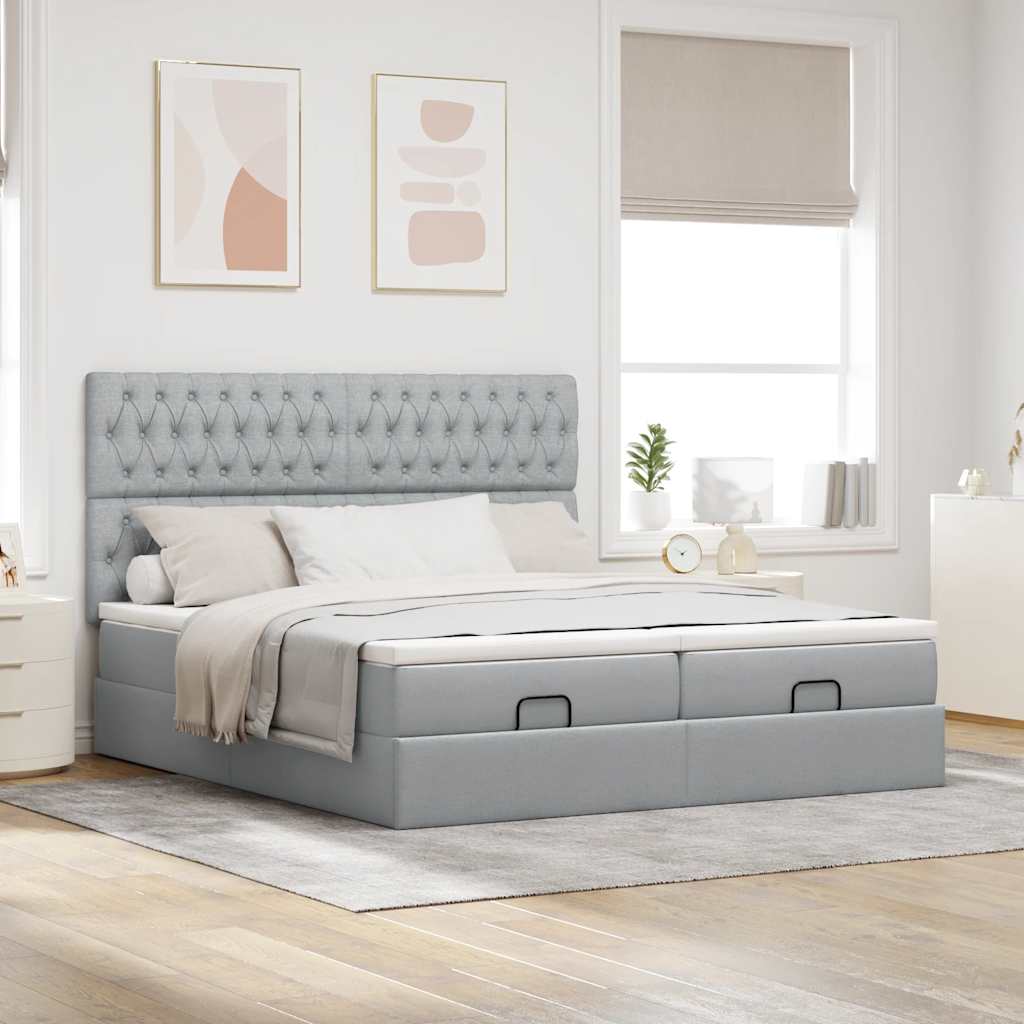 Cadre de lit ottoman et matelas gris clair 180x200cm tissu - XIOS