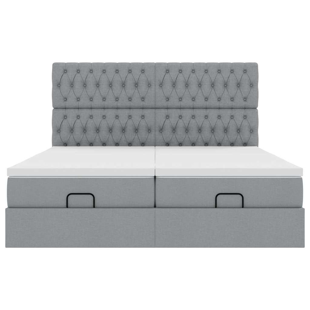 Cadre de lit ottoman et matelas gris clair 200x200cm tissu - XIOS