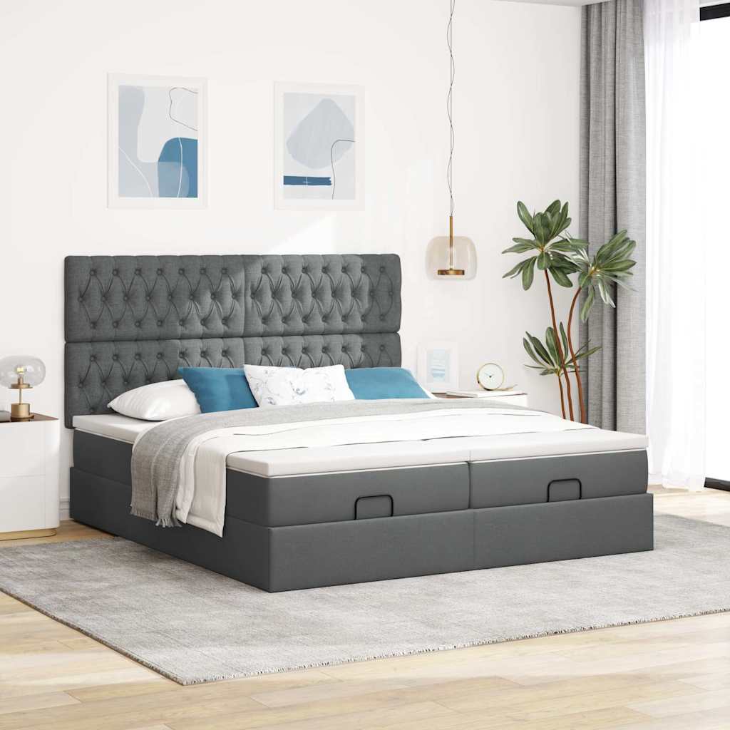 Cadre de lit ottoman avec matelas gris foncé 200x200cm tissu - XIOS