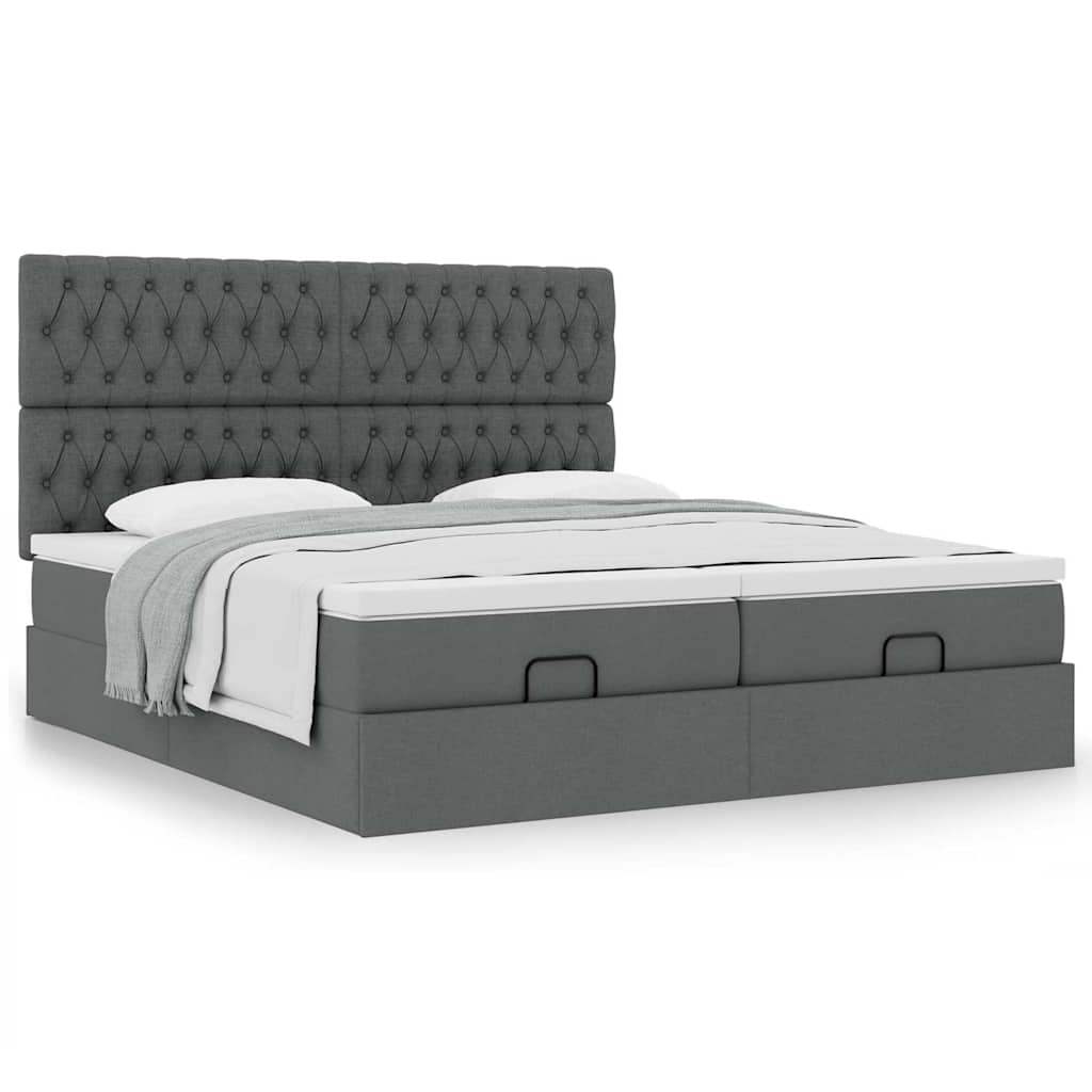 Cadre de lit ottoman avec matelas gris foncé 200x200cm tissu - XIOS