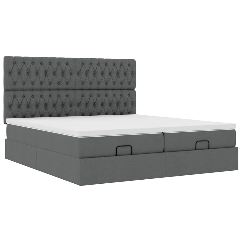 Cadre de lit ottoman avec matelas gris foncé 200x200cm tissu - XIOS