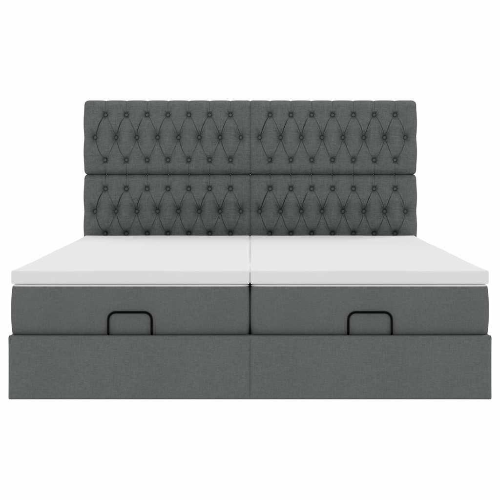 Cadre de lit ottoman avec matelas gris foncé 200x200cm tissu - XIOS
