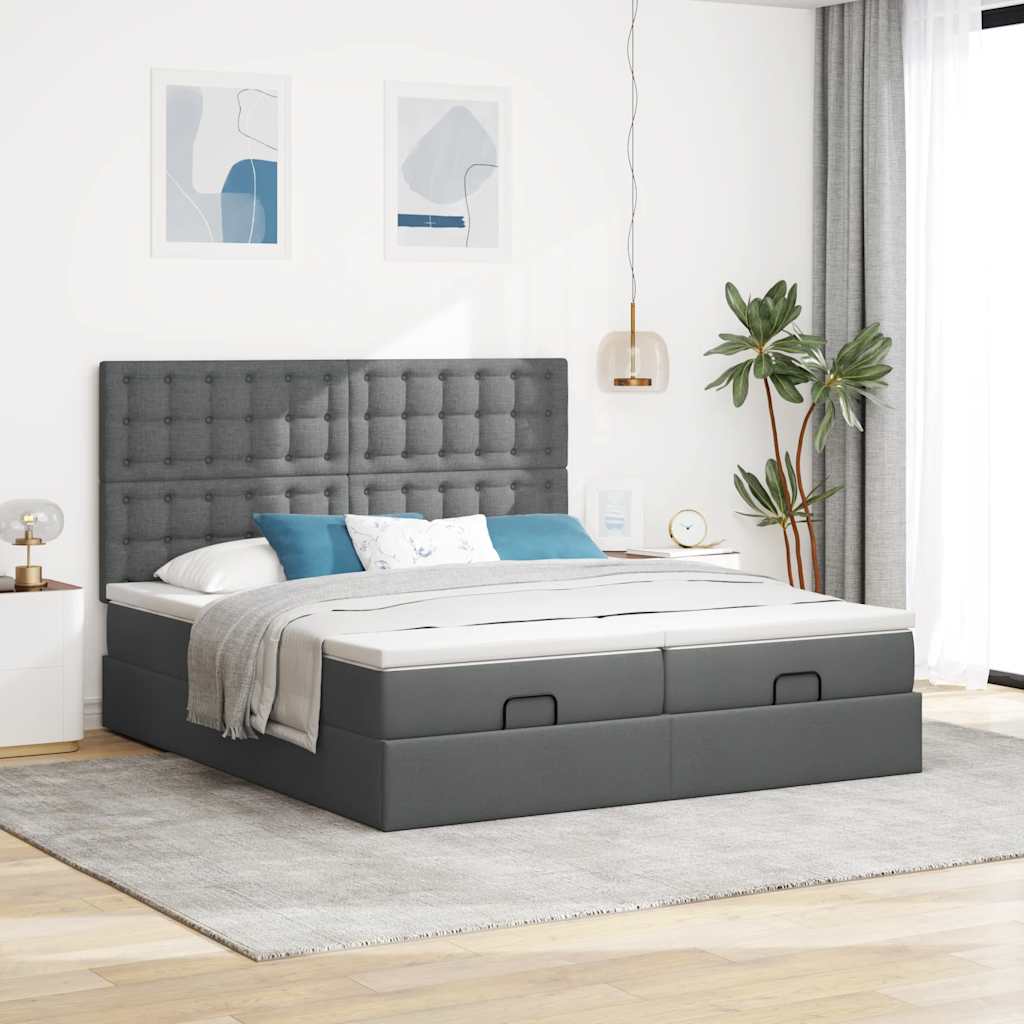 Cadre de lit ottoman avec matelas gris foncé 160x200cm tissu - XIOS