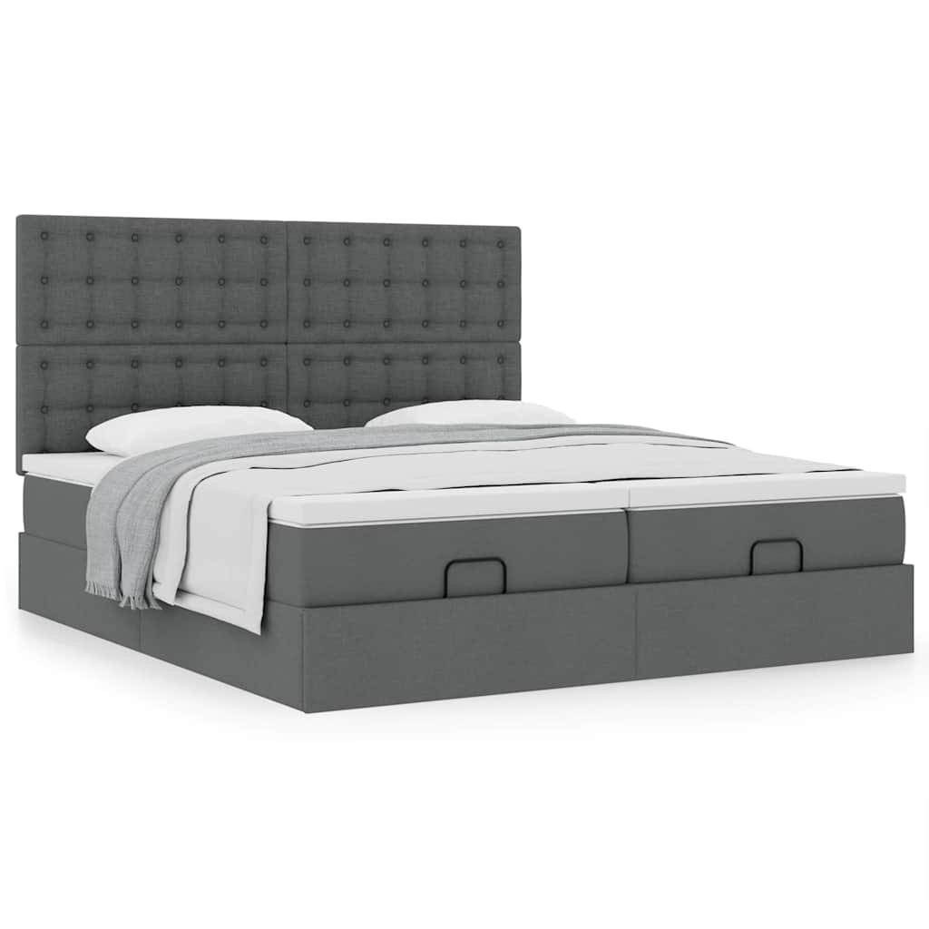 Cadre de lit ottoman avec matelas gris foncé 160x200cm tissu - XIOS