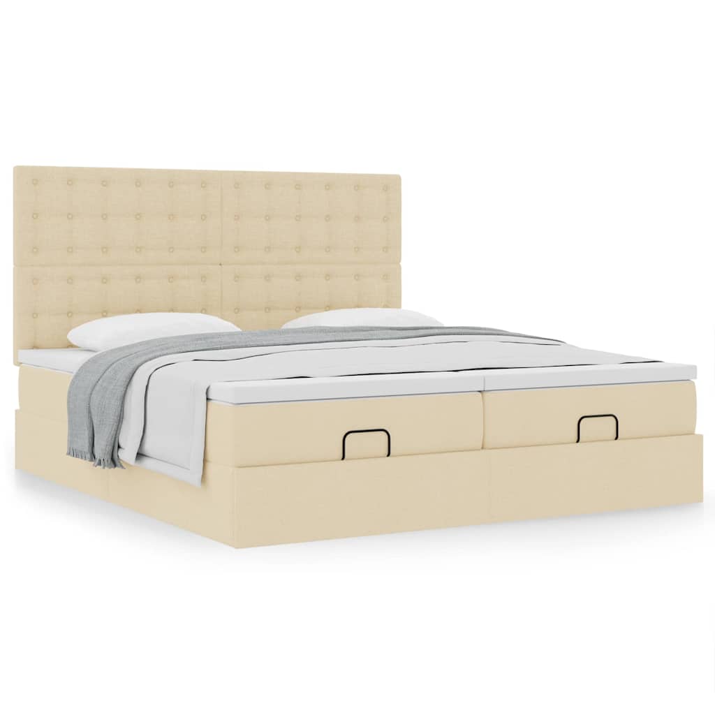 Cadre de lit ottoman avec matelas crème 160x200 cm tissu - XIOS