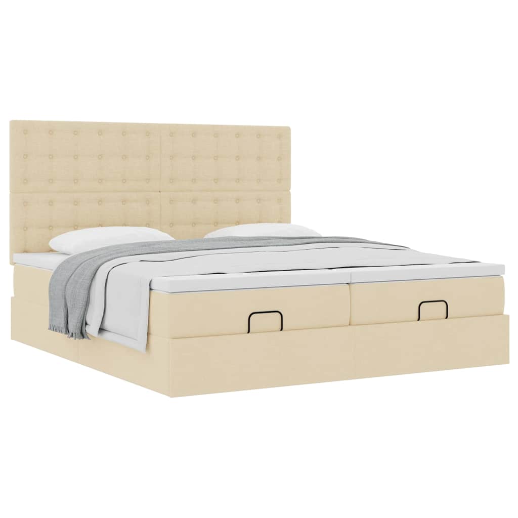 Cadre de lit ottoman avec matelas crème 160x200 cm tissu - XIOS