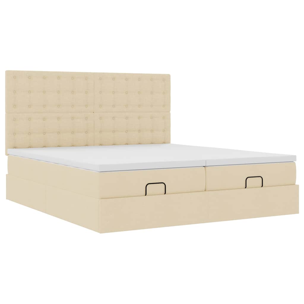 Cadre de lit ottoman avec matelas crème 160x200 cm tissu - XIOS