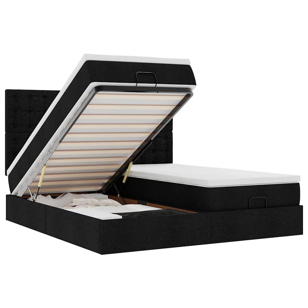 Cadre de lit ottoman avec matelas noir 180x200cm tissu