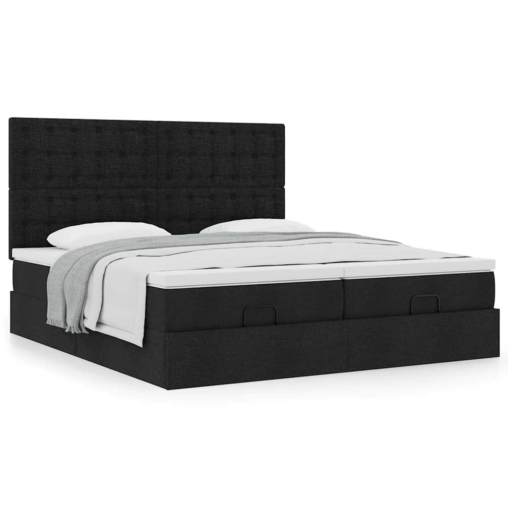 Cadre de lit ottoman avec matelas noir 180x200cm tissu