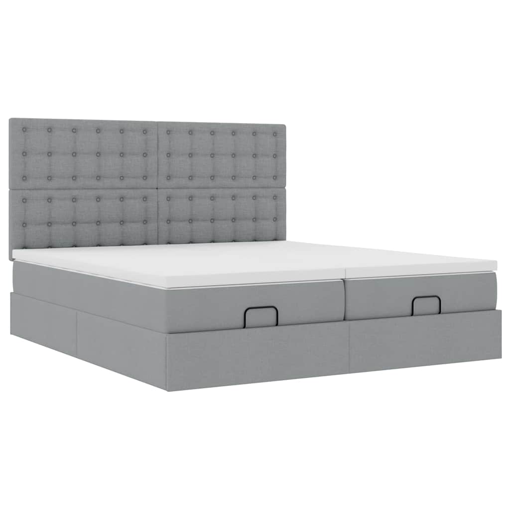 Cadre de lit ottoman et matelas gris clair 200x200cm tissu - XIOS