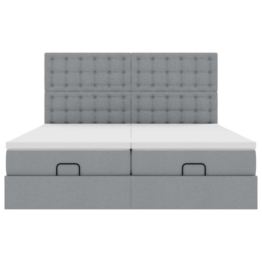 Cadre de lit ottoman et matelas gris clair 200x200cm tissu - XIOS