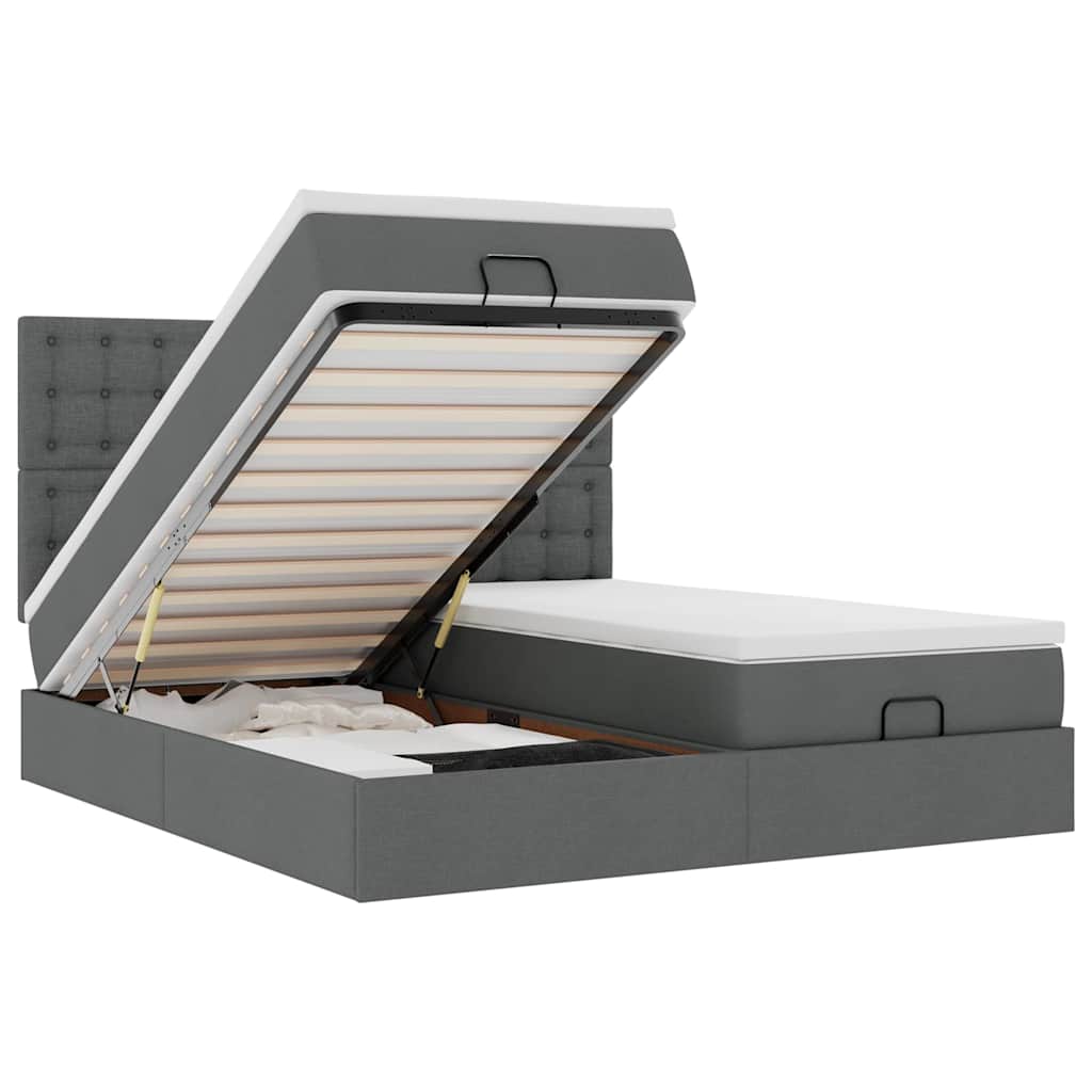 Cadre de lit ottoman avec matelas gris foncé 200x200cm tissu - XIOS