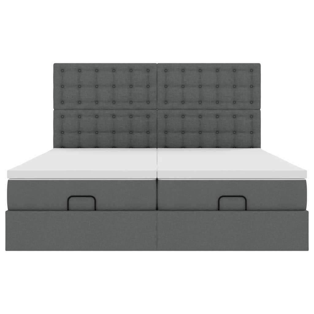 Cadre de lit ottoman avec matelas gris foncé 200x200cm tissu - XIOS