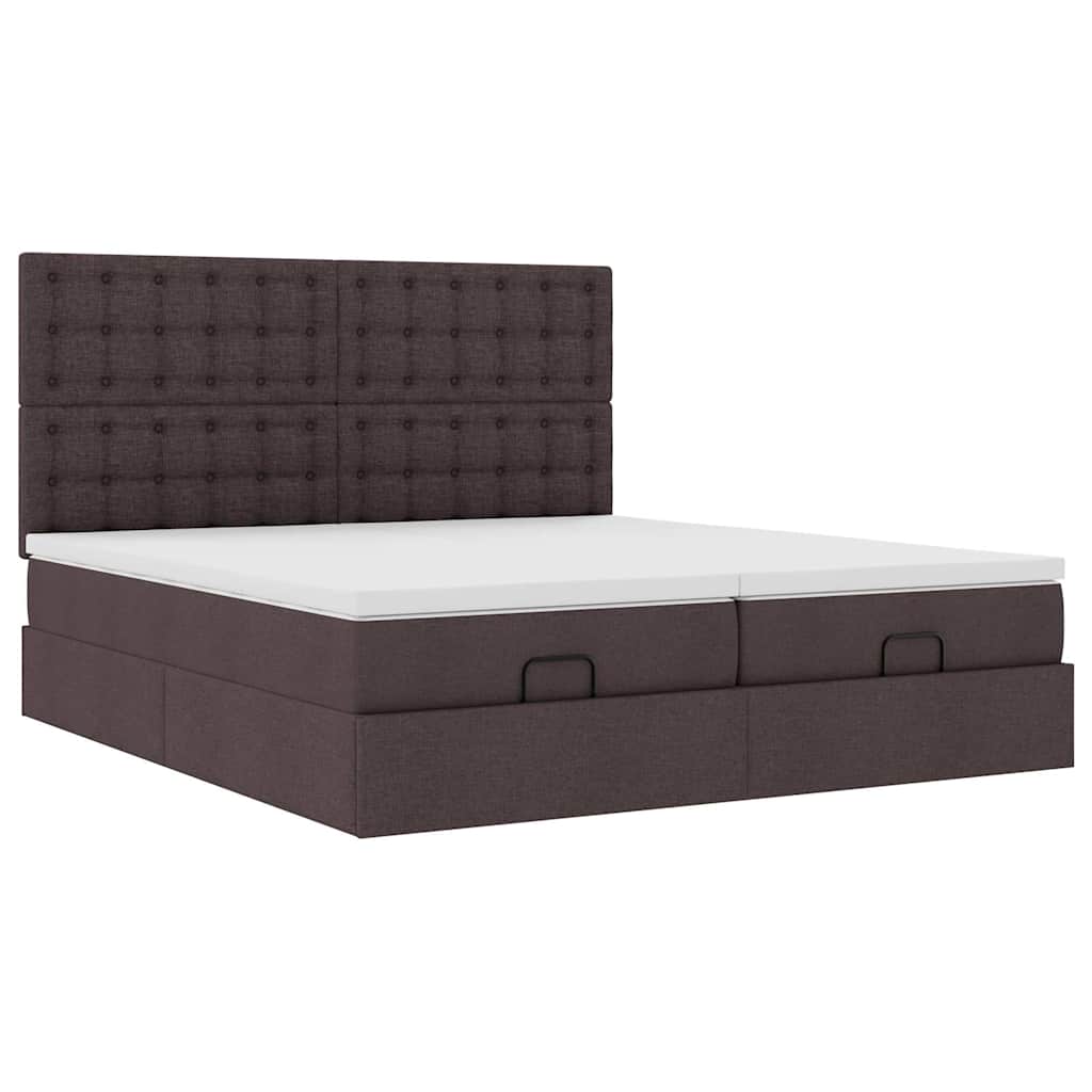 Cadre de lit ottoman avec matelas marron foncé 200x200 cm tissu - XIOS