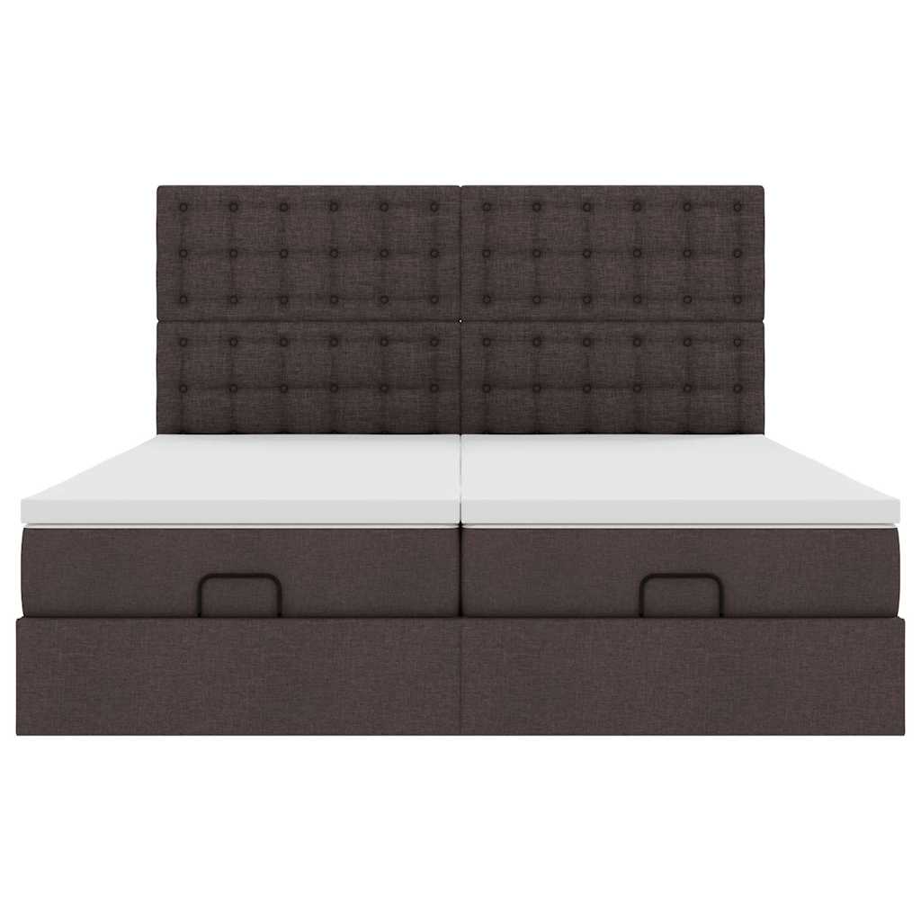 Cadre de lit ottoman avec matelas marron foncé 200x200 cm tissu - XIOS