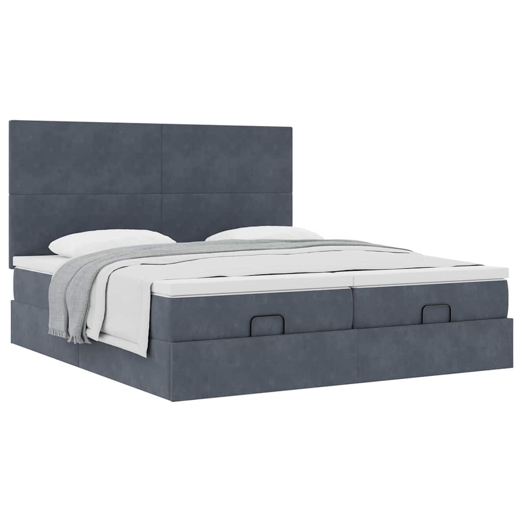 Cadre de lit ottoman avec matelas gris foncé 160x200cm velours - XIOS