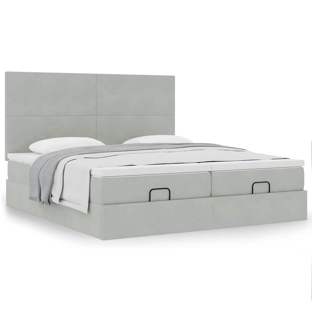 Cadre de lit ottoman et matelas gris clair 180x200cm velours - XIOS