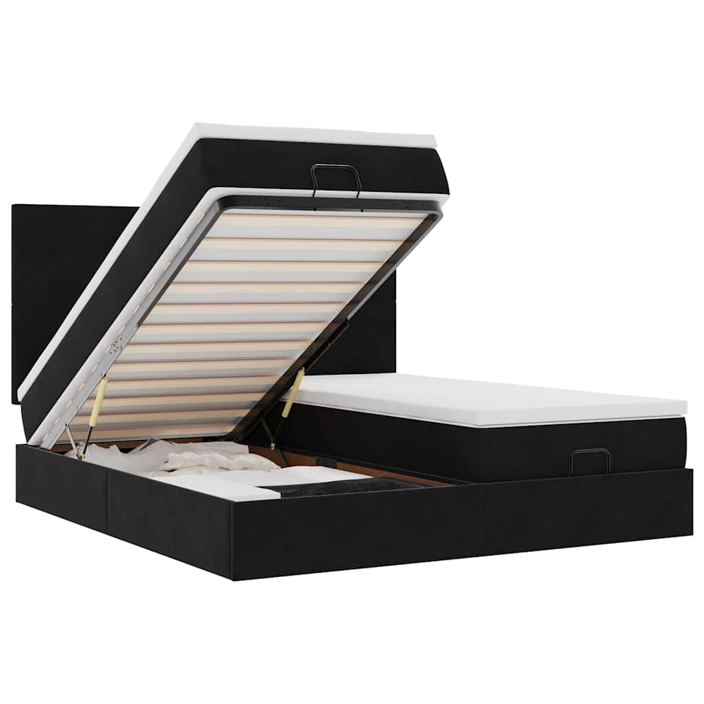 Cadre de lit ottoman avec matelas noir 180x200cm velours - XIOS