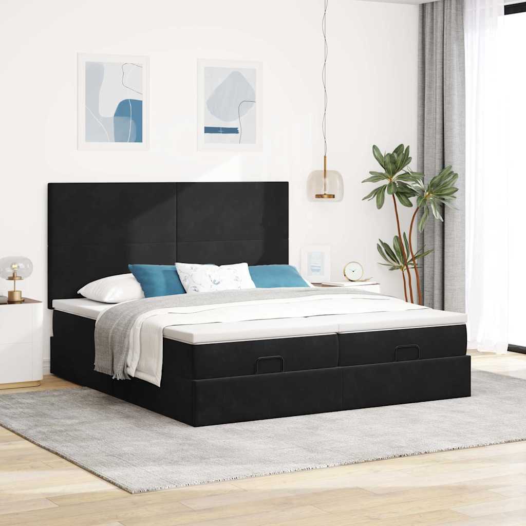 Cadre de lit ottoman avec matelas noir 180x200cm velours - XIOS