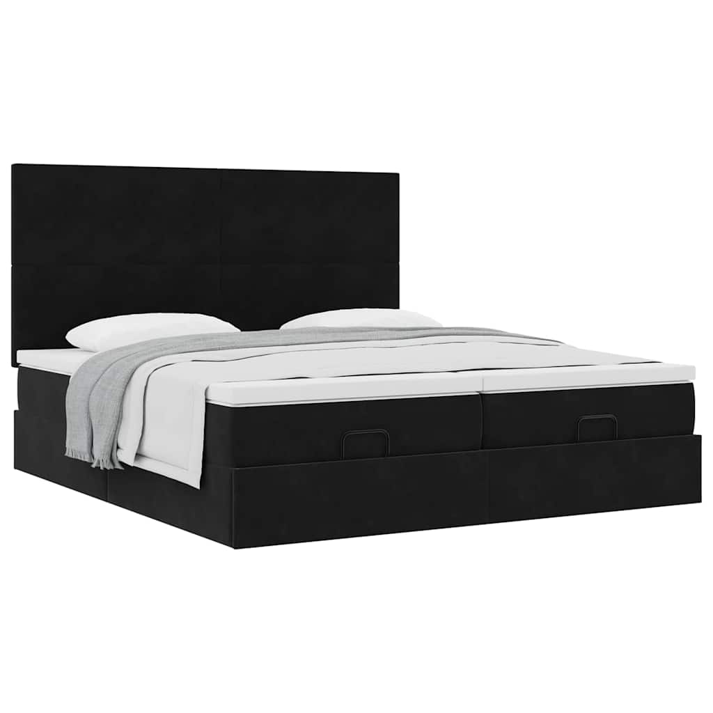 Cadre de lit ottoman avec matelas noir 180x200cm velours - XIOS