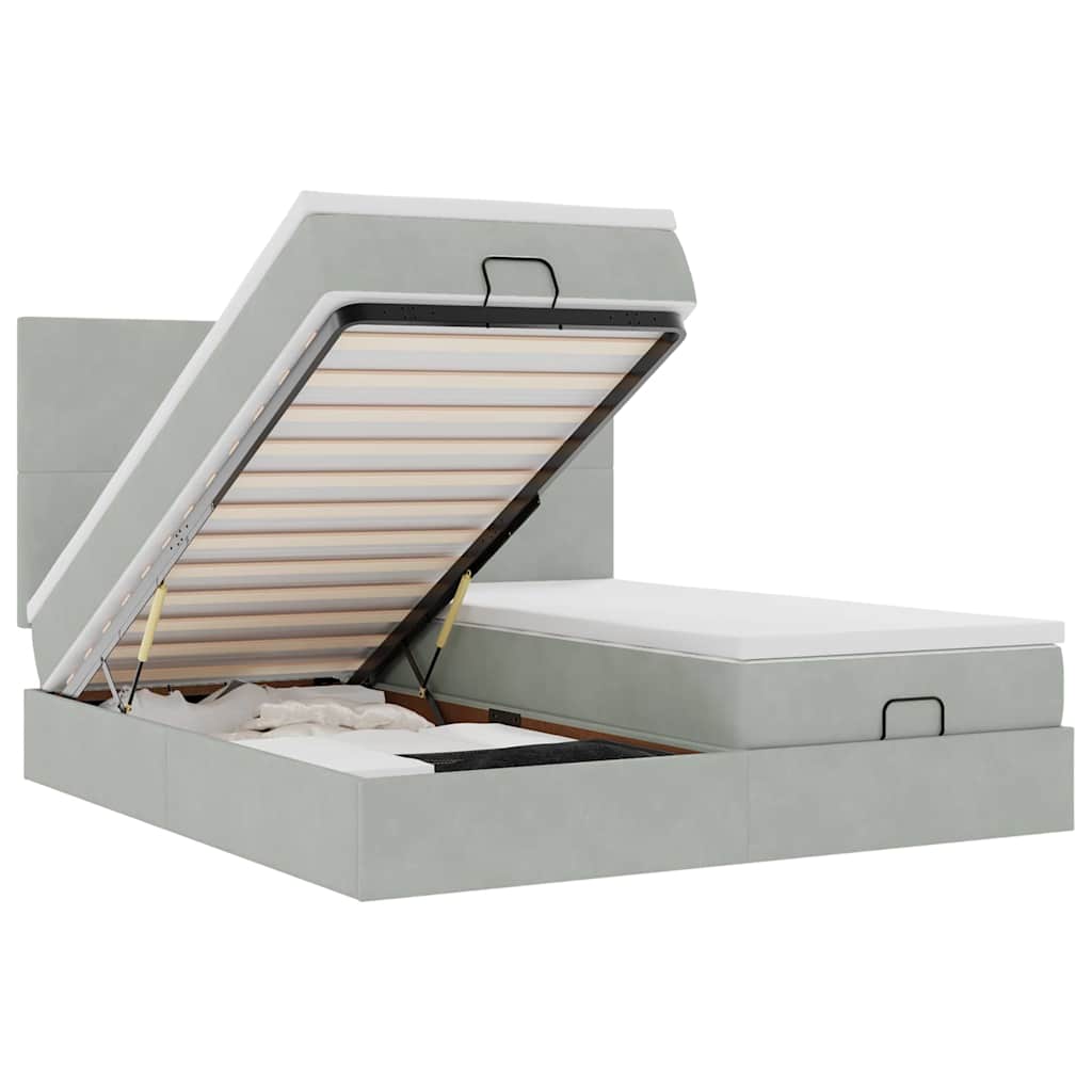 Cadre de lit ottoman avec matelas gris clair 200x200 cm velours - XIOS