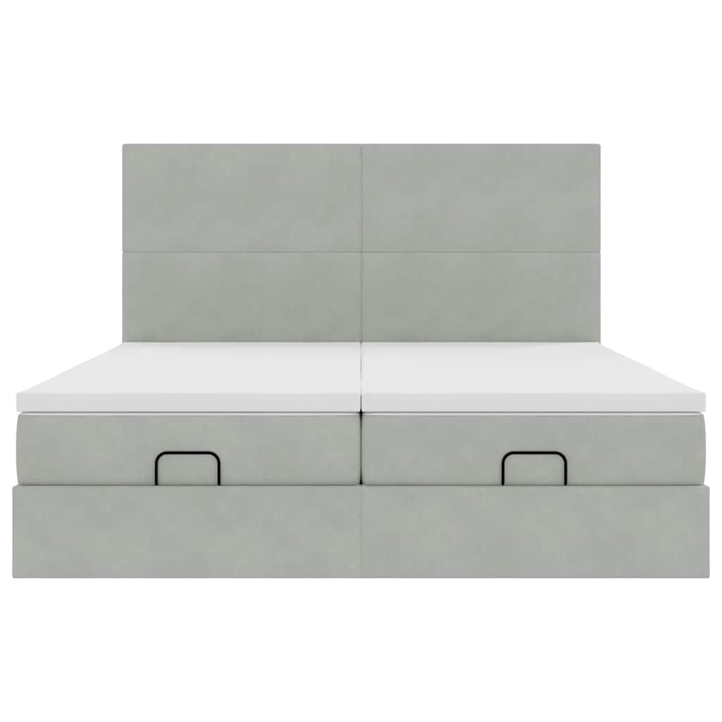 Cadre de lit ottoman avec matelas gris clair 200x200 cm velours - XIOS