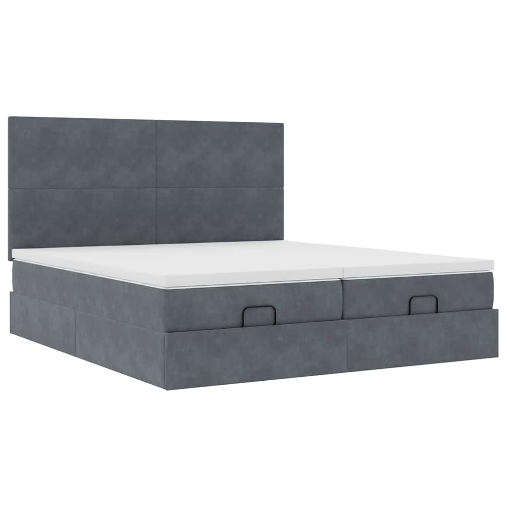 Cadre de lit ottoman avec matelas gris foncé 200x200 cm velours - XIOS