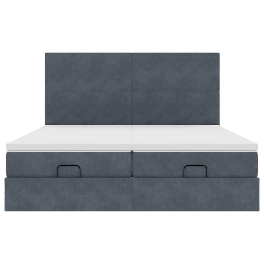 Cadre de lit ottoman avec matelas gris foncé 200x200 cm velours - XIOS