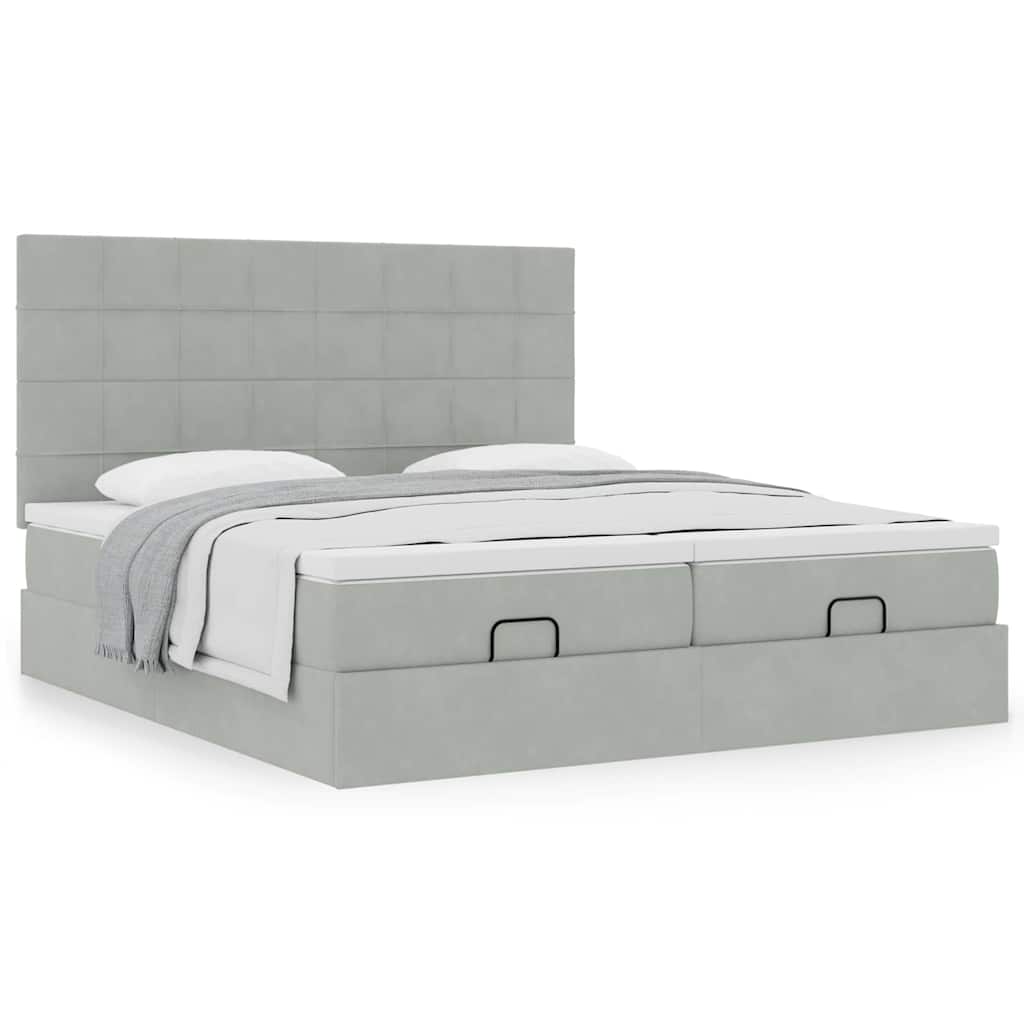 Cadre de lit ottoman et matelas gris clair 160x200cm velours - XIOS