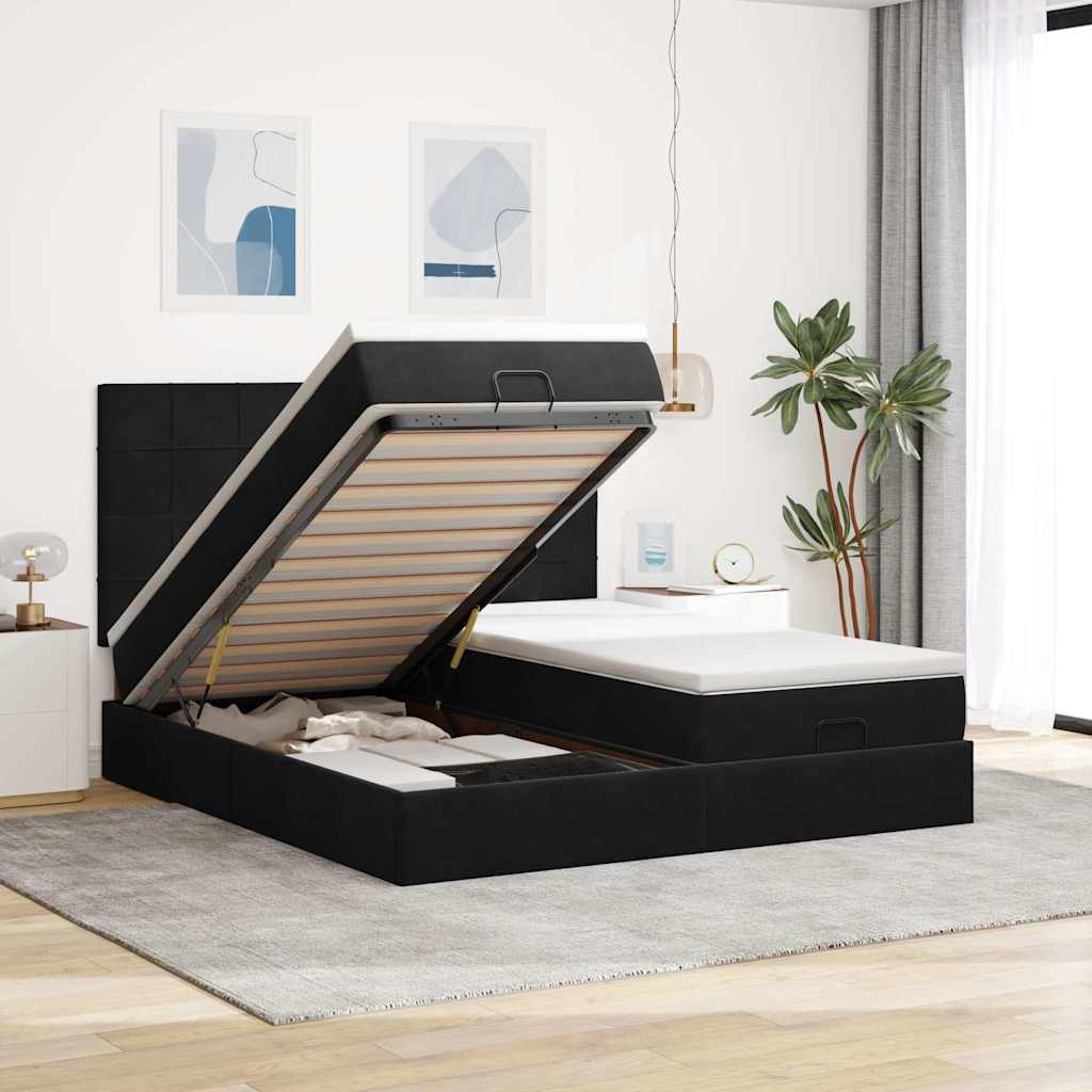 Cadre de lit ottoman avec matelas noir 160x200 cm velours - XIOS