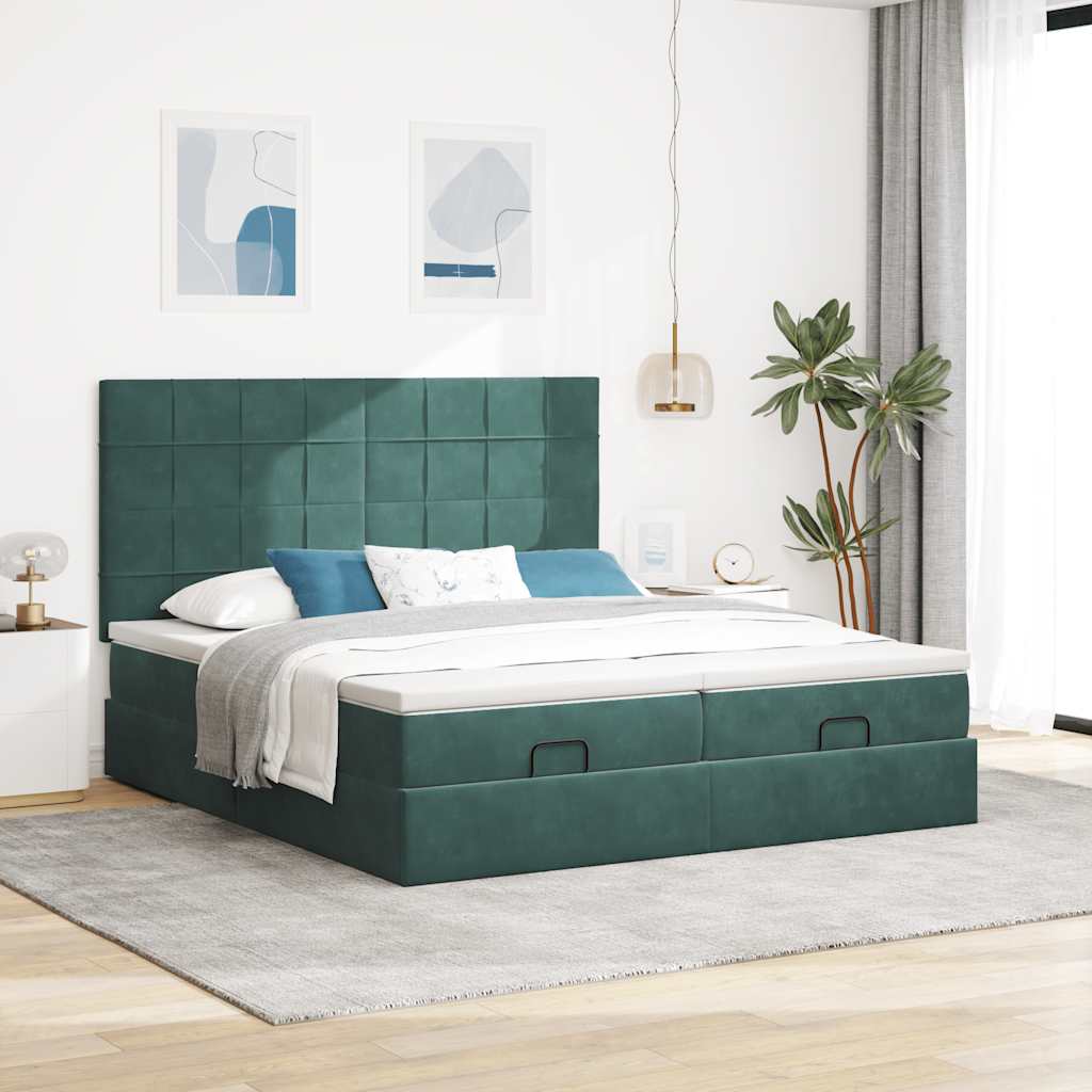 Cadre de lit ottoman avec matelas vert foncé 160x200 cm velours - XIOS