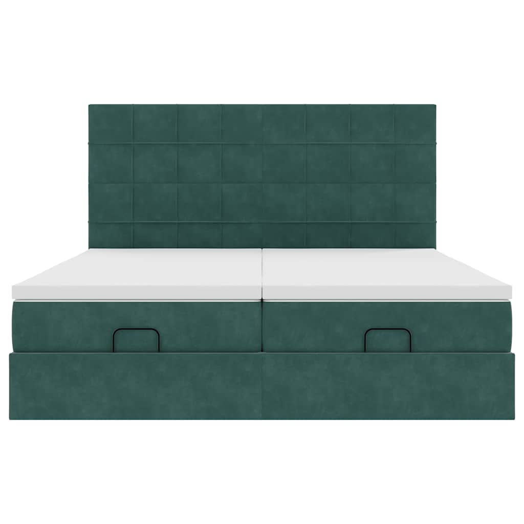 Cadre de lit ottoman avec matelas vert foncé 160x200 cm velours - XIOS