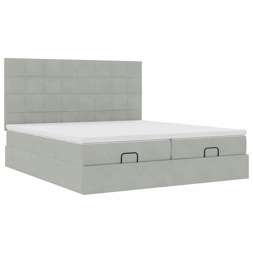 Cadre de lit ottoman et matelas gris clair 180x200cm velours