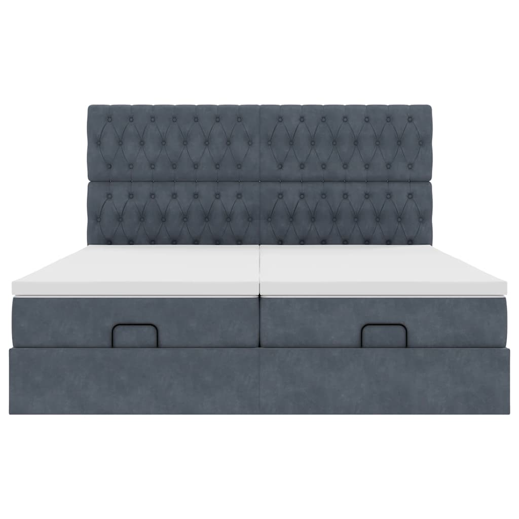Cadre de lit ottoman avec matelas gris foncé 160x200cm velours - XIOS