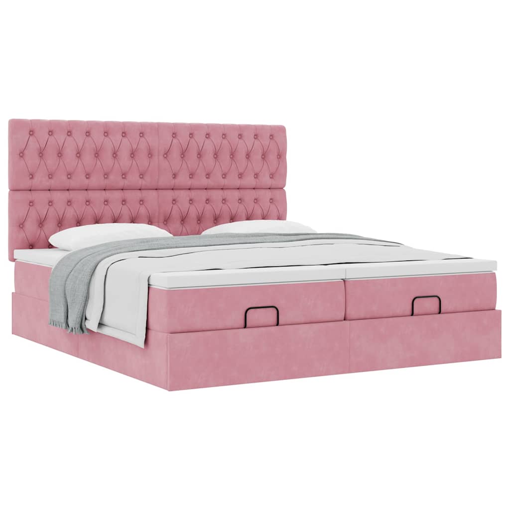 Cadre de lit ottoman avec matelas rose 160x200 cm velours - XIOS