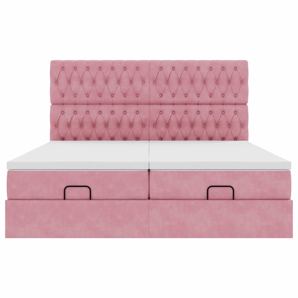 Cadre de lit ottoman avec matelas rose 160x200 cm velours - XIOS