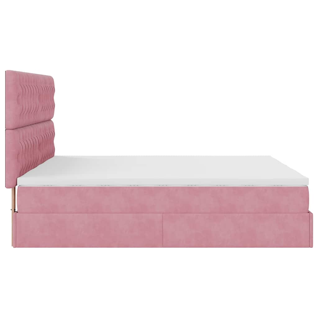 Cadre de lit ottoman avec matelas rose 160x200 cm velours - XIOS