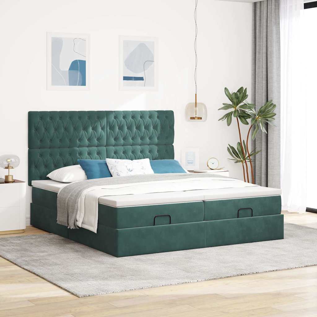 Cadre de lit ottoman avec matelas vert foncé 180x200cm velours - XIOS