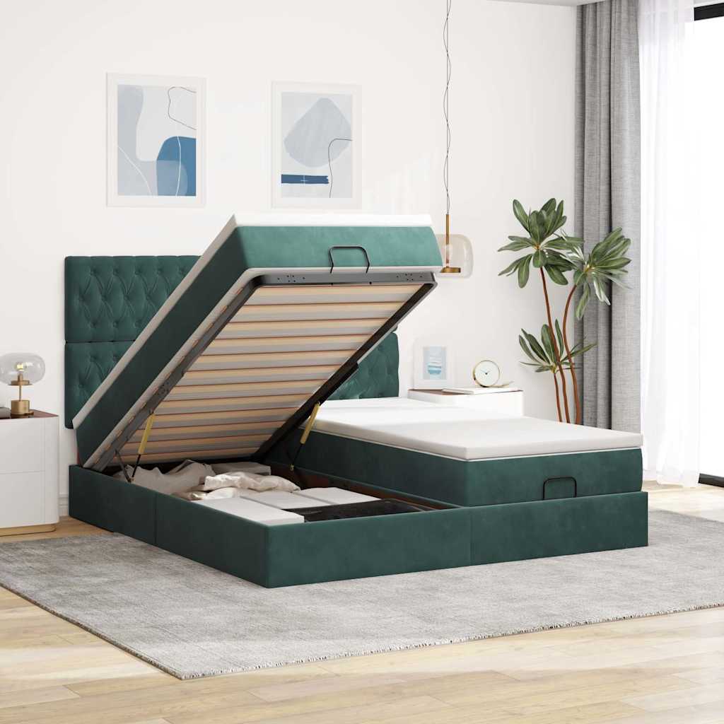 Cadre de lit ottoman avec matelas vert foncé 180x200cm velours - XIOS