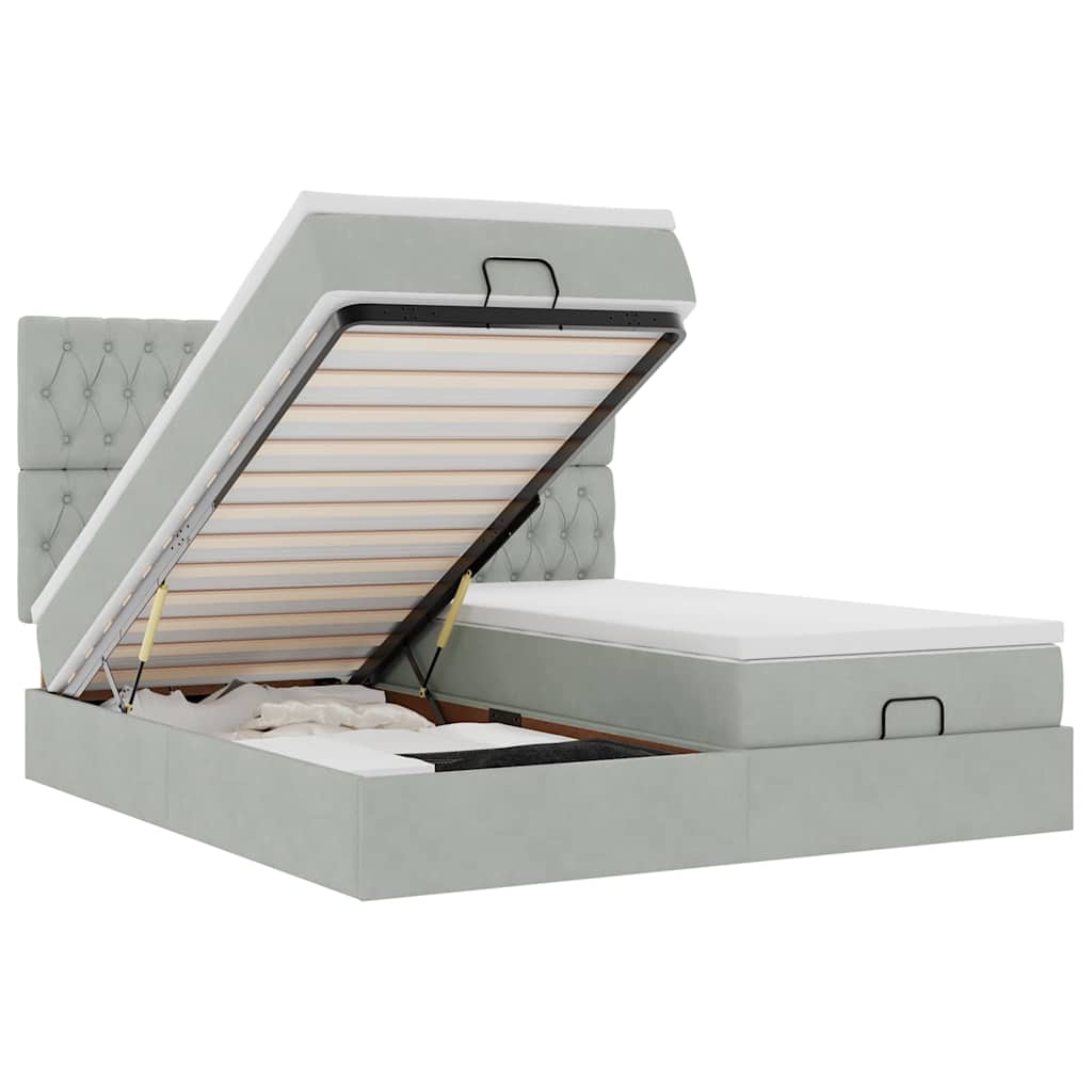 Cadre de lit ottoman avec matelas gris clair 200x200 cm velours - XIOS