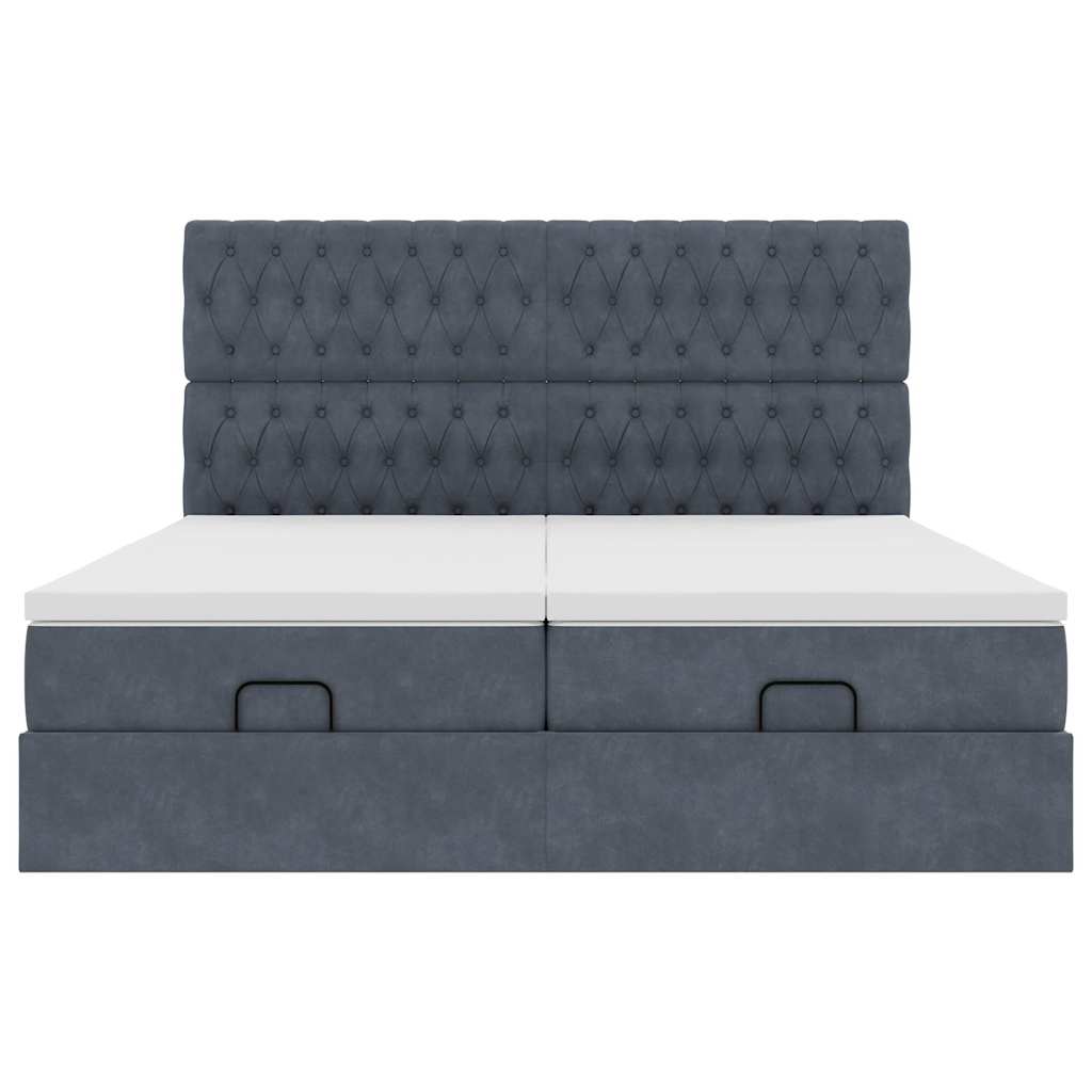 Cadre de lit ottoman avec matelas gris foncé 200x200 cm velours - XIOS