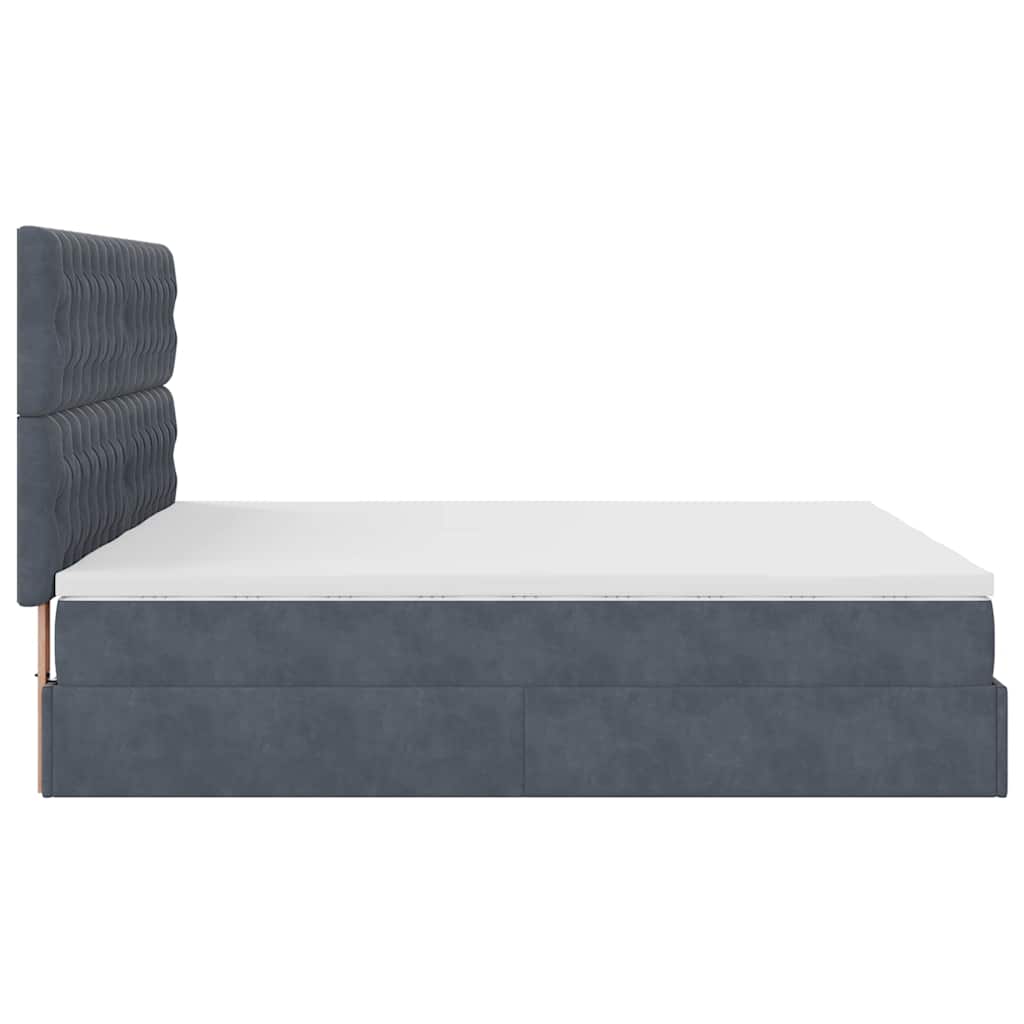 Cadre de lit ottoman avec matelas gris foncé 200x200 cm velours - XIOS