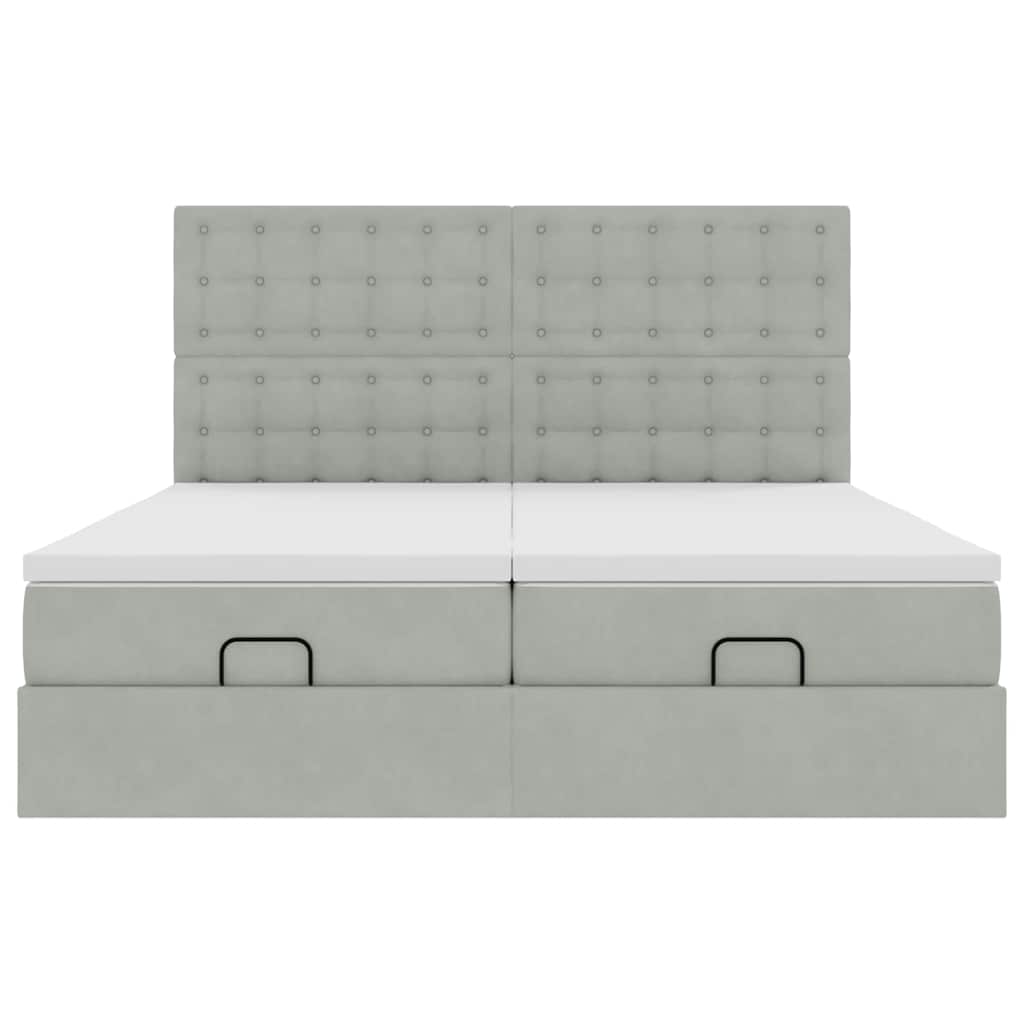Cadre de lit ottoman et matelas gris clair 160x200cm velours - XIOS