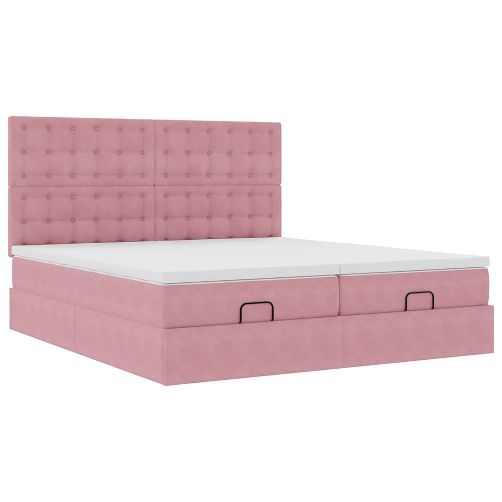 Cadre de lit ottoman avec matelas rose 160x200 cm velours - XIOS