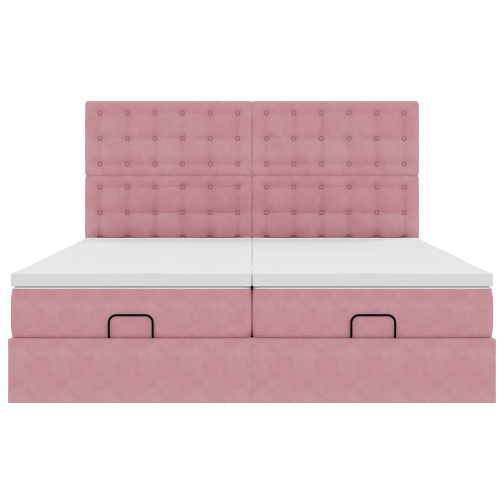 Cadre de lit ottoman avec matelas rose 160x200 cm velours - XIOS