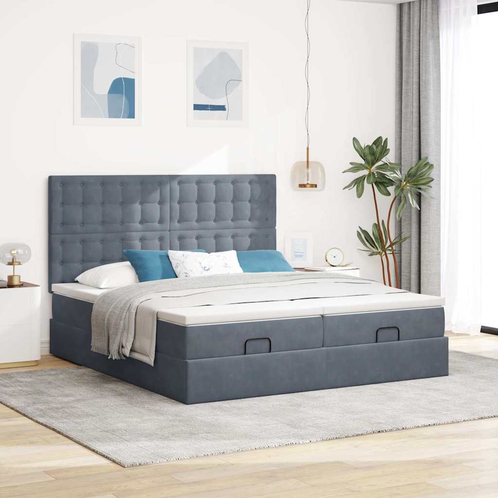 Cadre de lit ottoman avec matelas gris foncé 180x200cm velours - XIOS