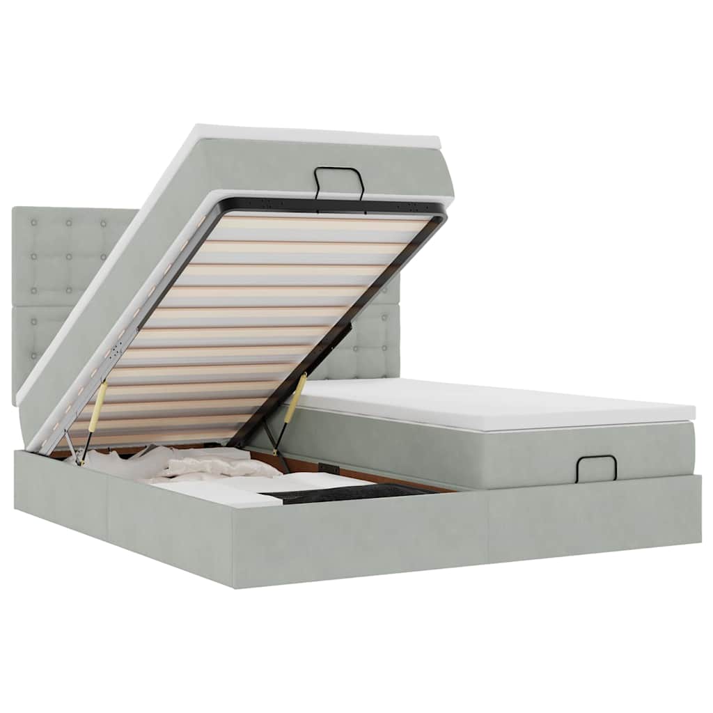 Cadre de lit ottoman avec matelas gris clair 200x200 cm velours - XIOS