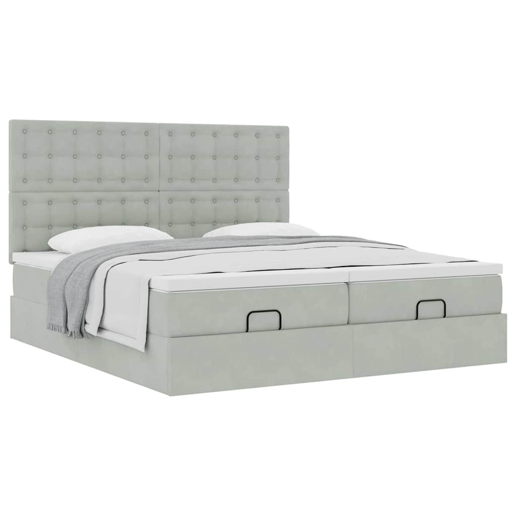 Cadre de lit ottoman avec matelas gris clair 200x200 cm velours - XIOS