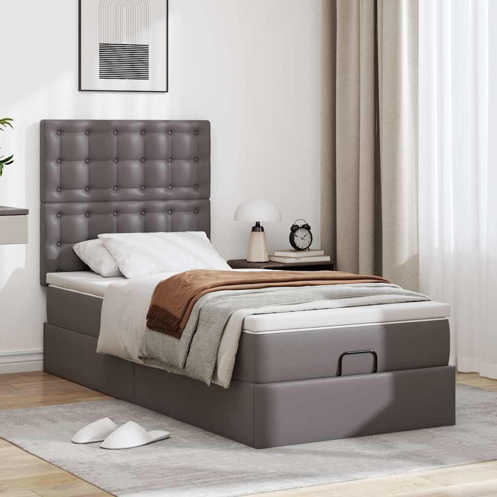 Cadre de lit ottoman avec matelas gris 80x200 cm similicuir - XIOS